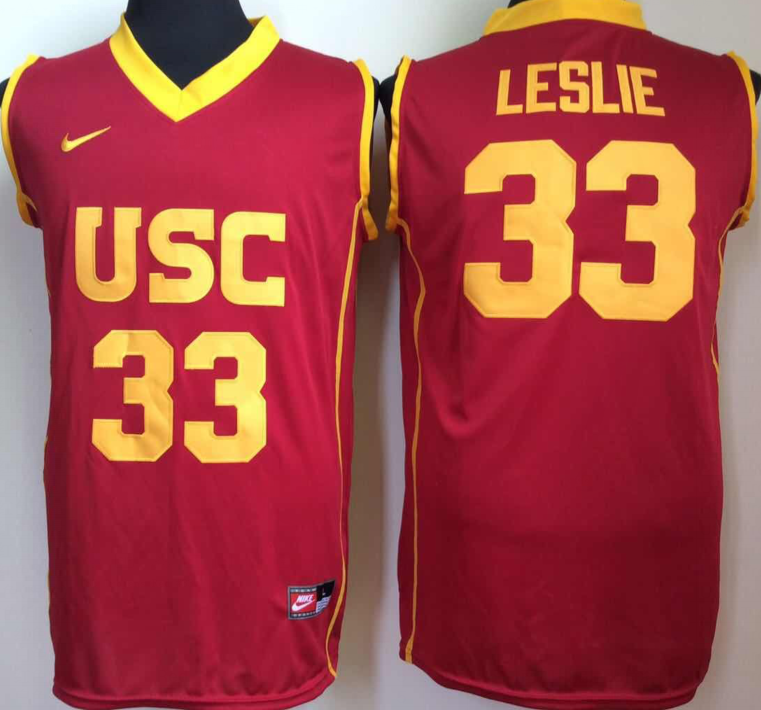 NCAA Men USC Trojans Red #33 leslie